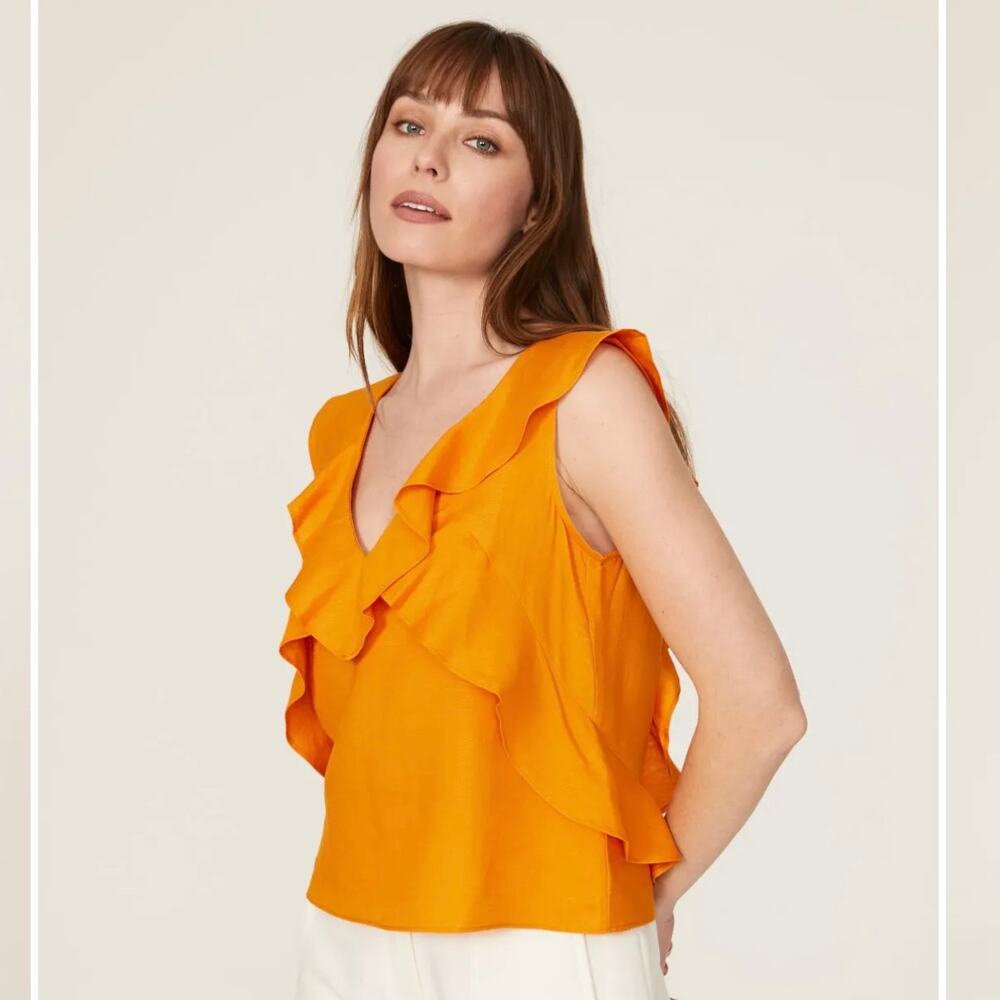 Marissa Webb Ditsy Ruffle Top linen blend Size‎ 10